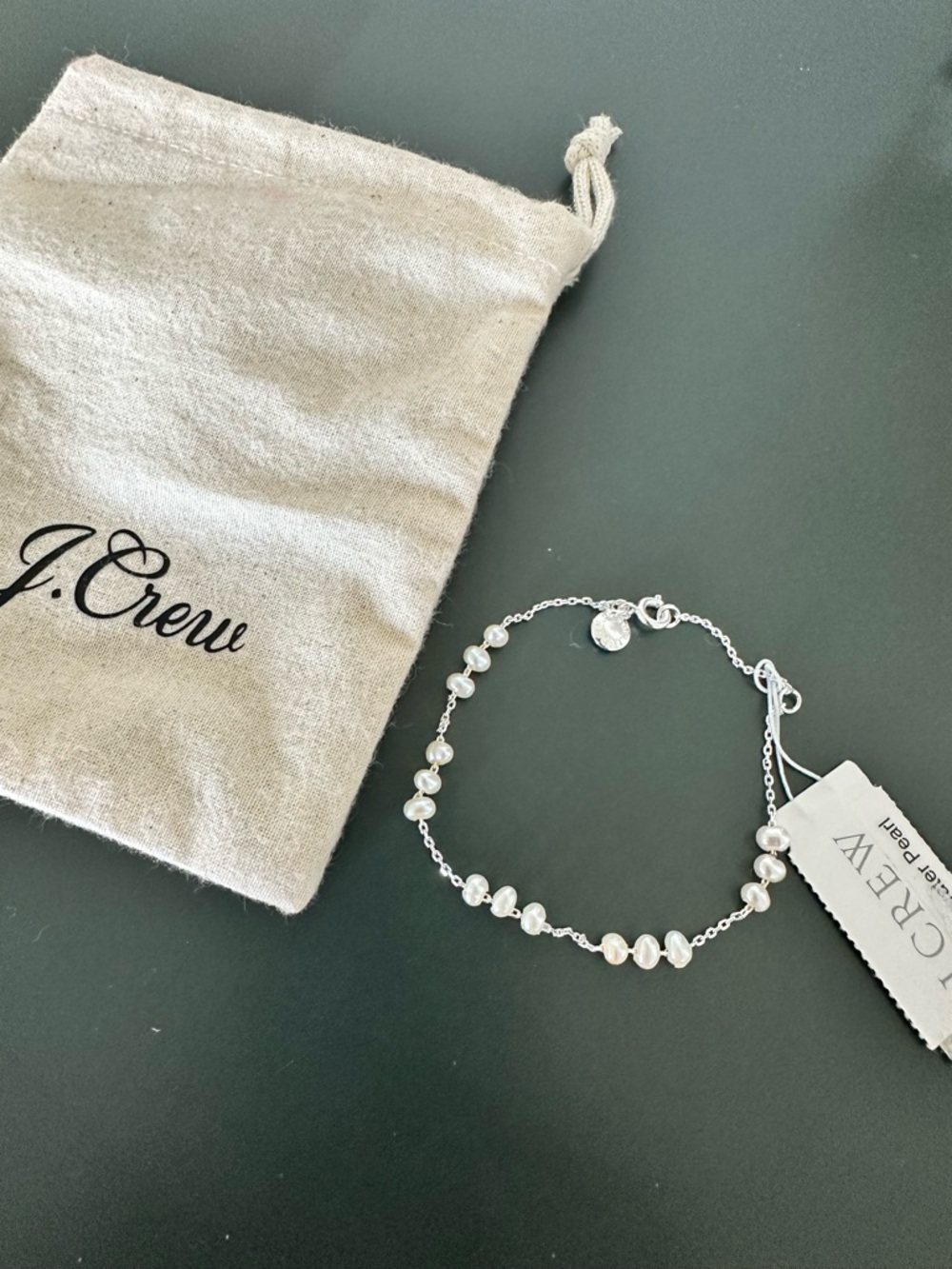 J. Crew Silver Chain Bracelet with White Freshwater Pearls